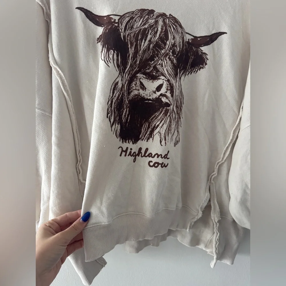 FREE PEOPLE Camden Sweater in Highland Cow XS - Picture 5 of 6